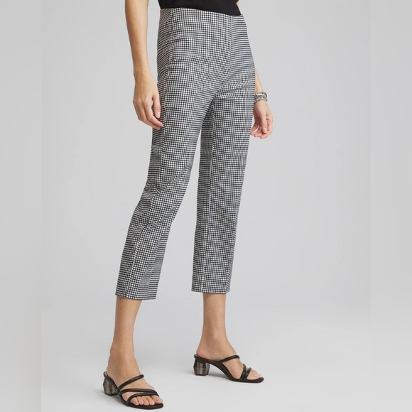 Chicos Sz 1.5 Juliet Gingham Straight Cropped Pants Black White Sz 10 WP204 - Picture 1 of 8